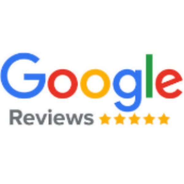 Google Reviews logo with five gold stars, indicating a high rating for Lizzano's Pizza.