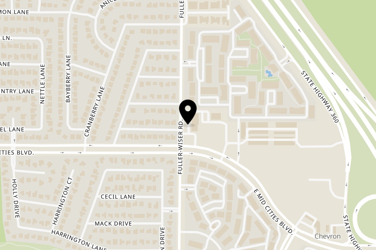 Map showing the location of Lizzano's Pizza on 2390 fuller wiser rd in Euless